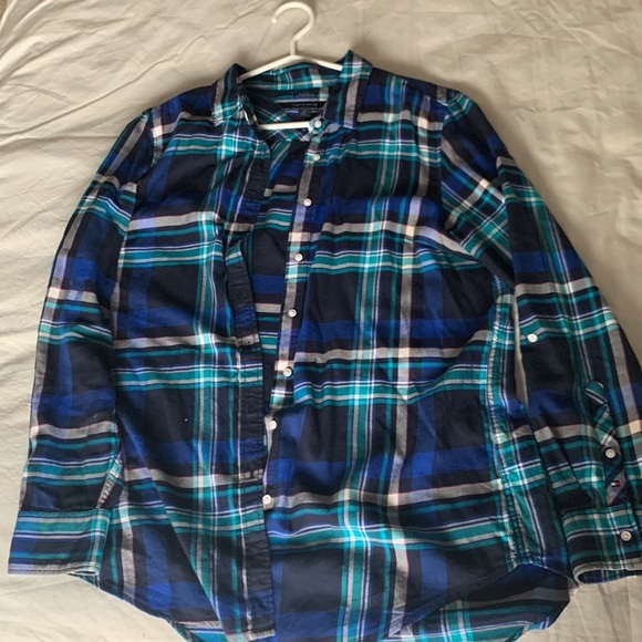 Tommy Hilfiger blue green turquoise flannel. Relaxed fit. - Picture 1 of 2